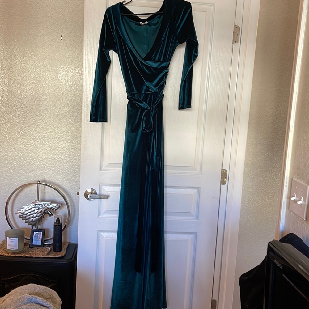 Handmade velvet dress in deep teal